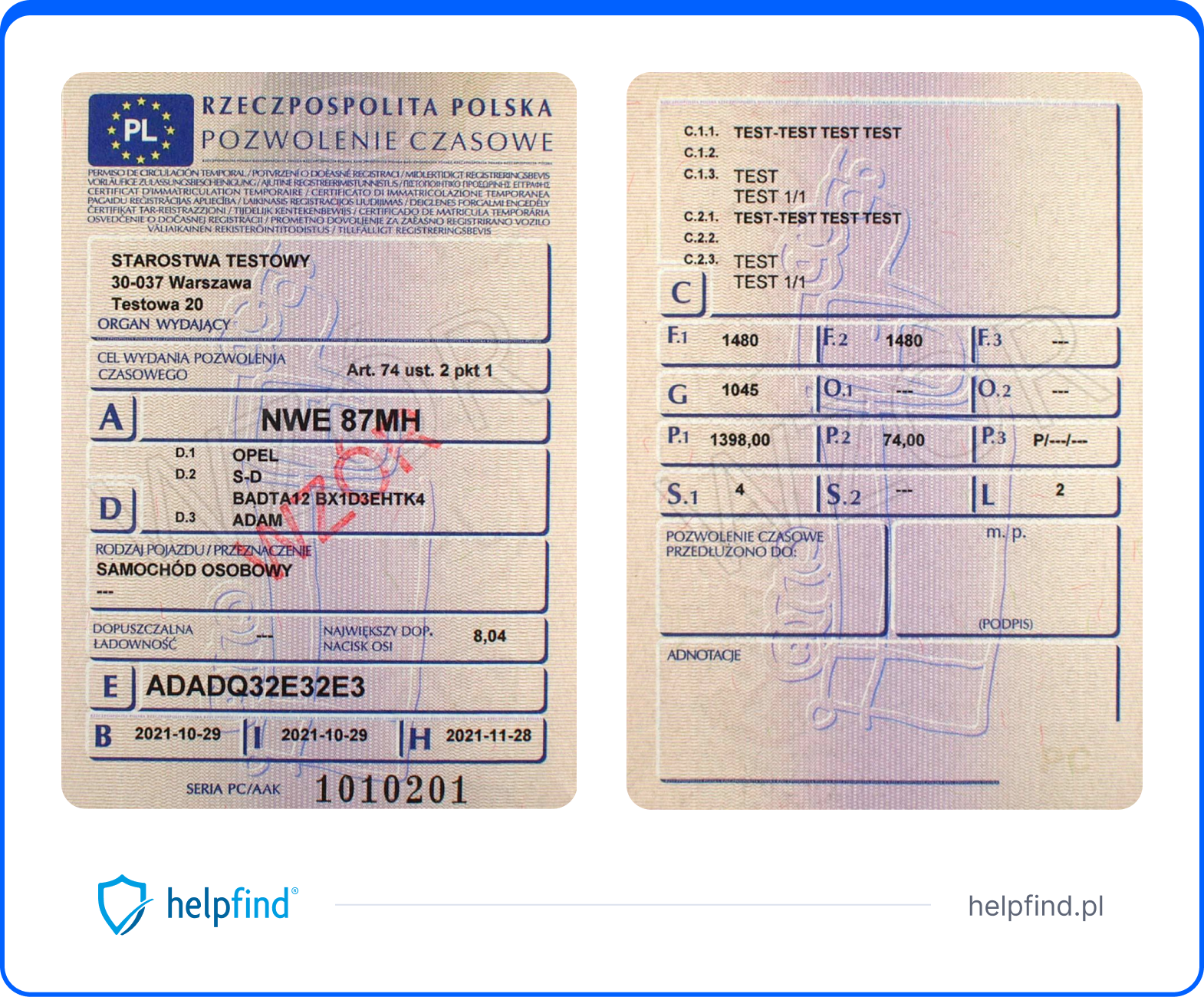 tymczasowy dowód rejestracyjny